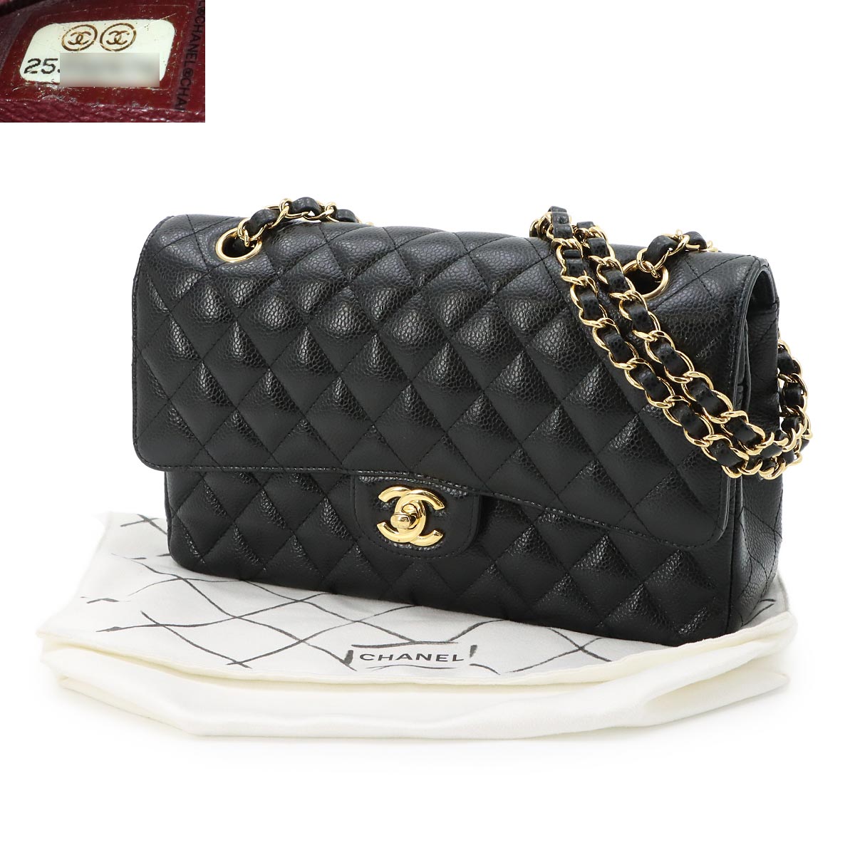 Matelasse 25 Chain Shoulder Bag Leather Black A01112