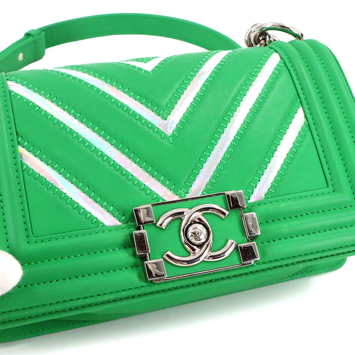 BOY CHANEL Small Chain Shoulder Bag Leather Green A67085