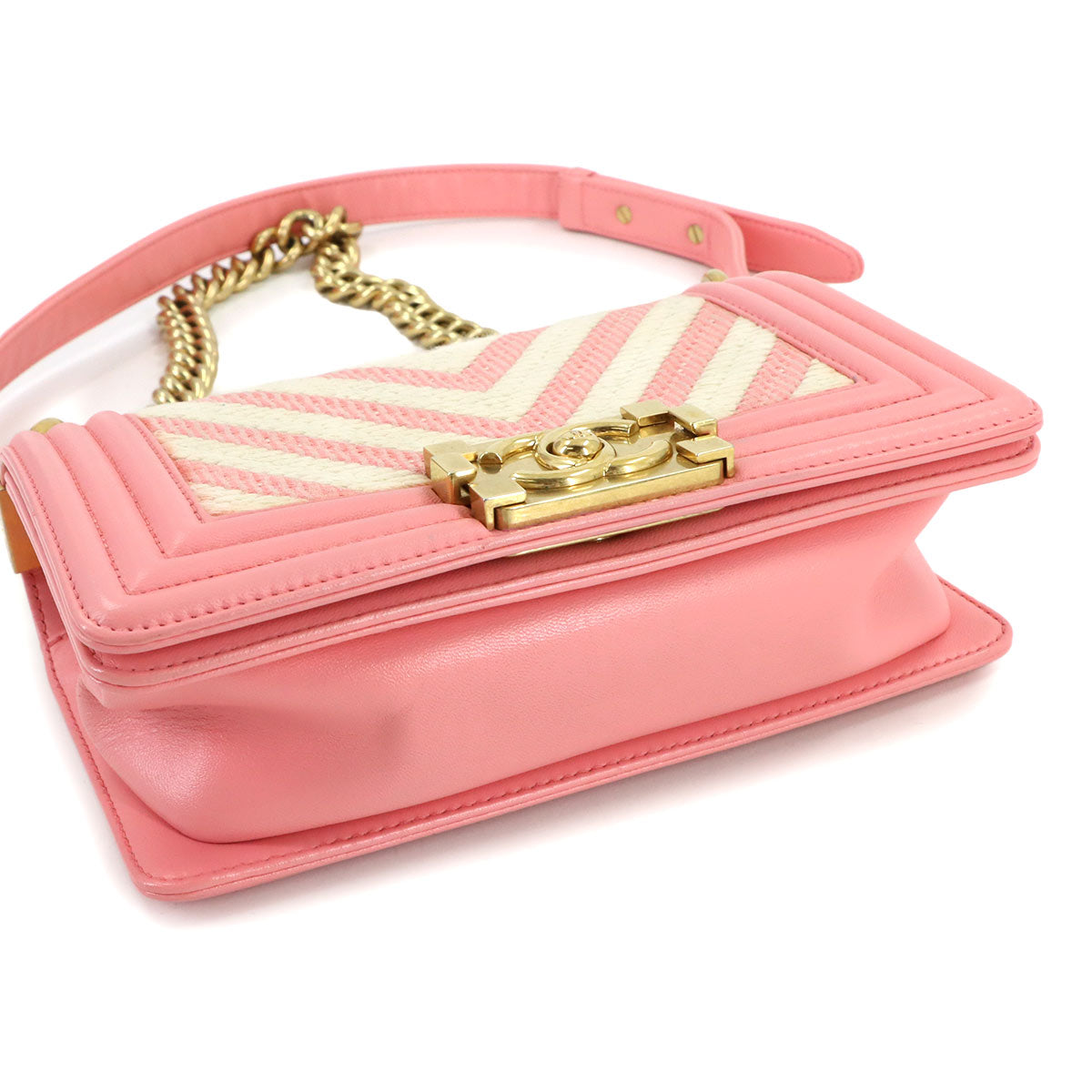 CHANEL BOY CHANEL Small Chain Shoulder Bag Leather Pink A67085 Chevron