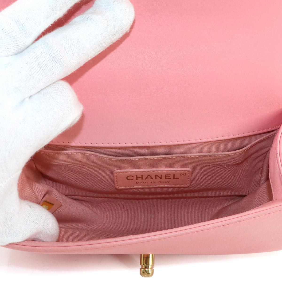 CHANEL BOY CHANEL Small Chain Shoulder Bag Leather Pink A67085 Chevron