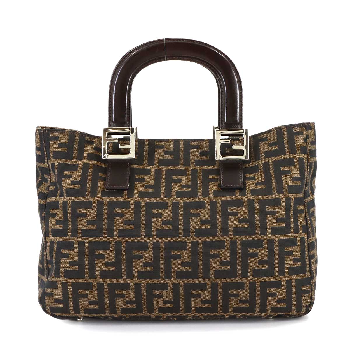 Zucca Tote Bag Canvas Leather Brown 26329 FF Purse