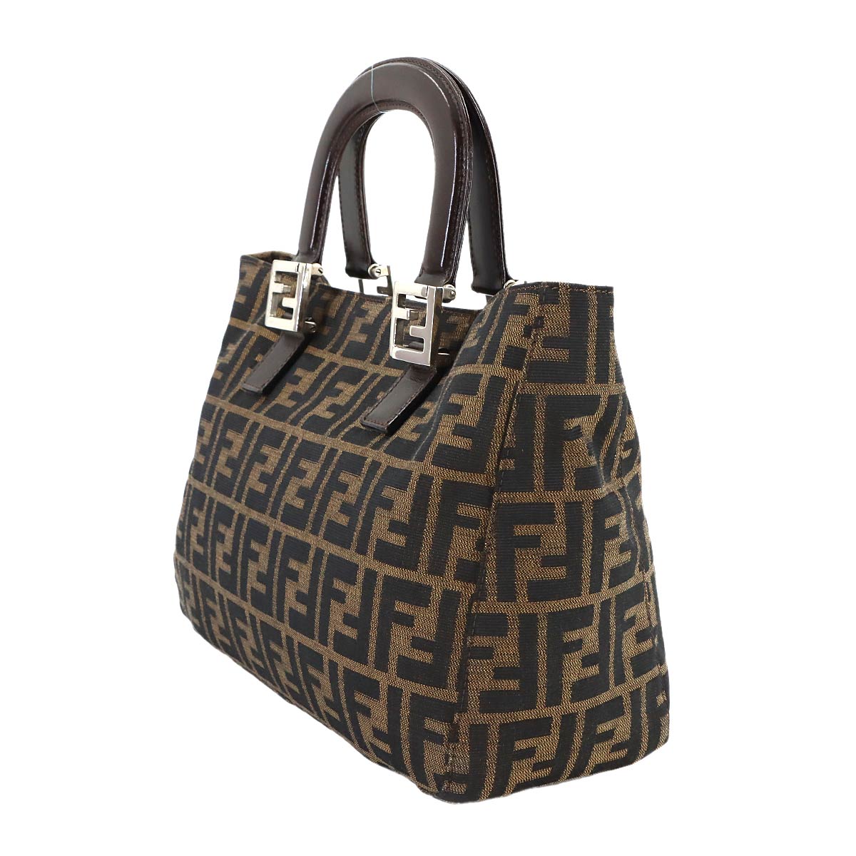 Zucca Tote Bag Canvas Leather Brown 26329 FF Purse