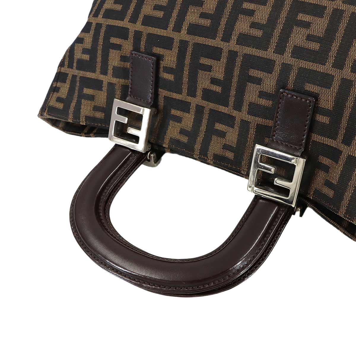 Zucca Tote Bag Canvas Leather Brown 26329 FF Purse