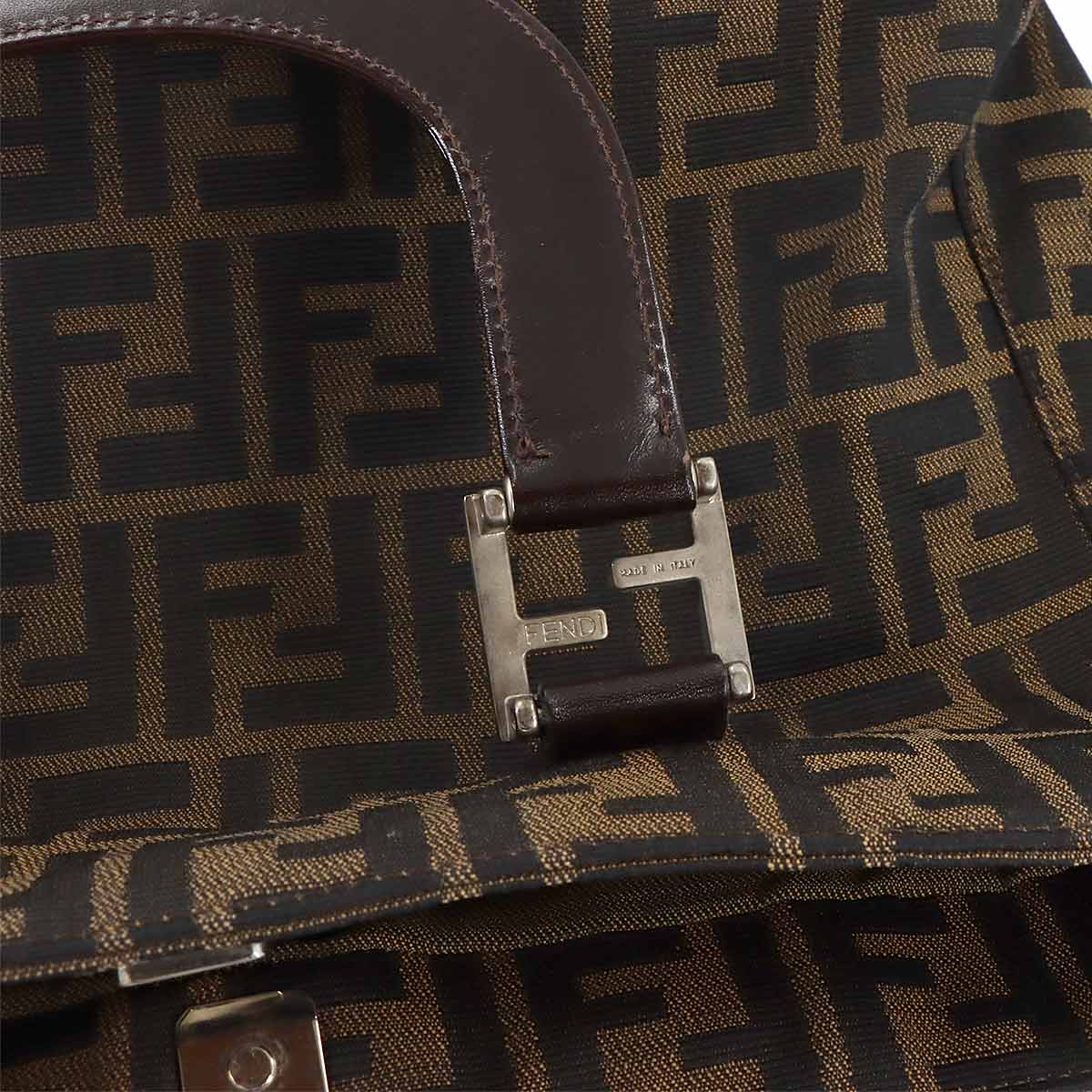 Zucca Tote Bag Canvas Leather Brown 26329 FF Purse