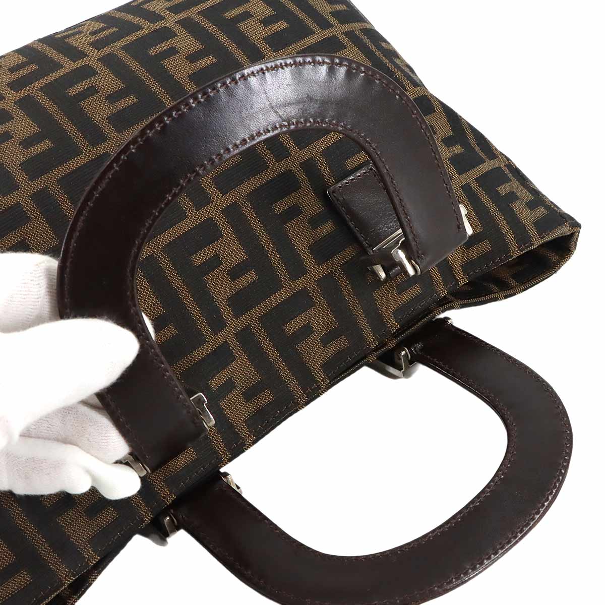 Zucca Tote Bag Canvas Leather Brown 26329 FF Purse