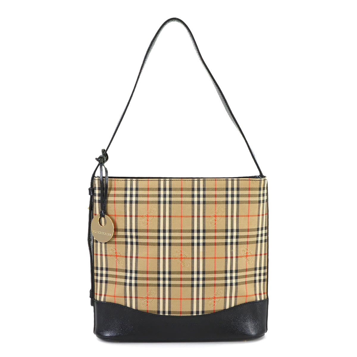 Shoulder Bag Canvas Leather Beige Black Plaid Purse