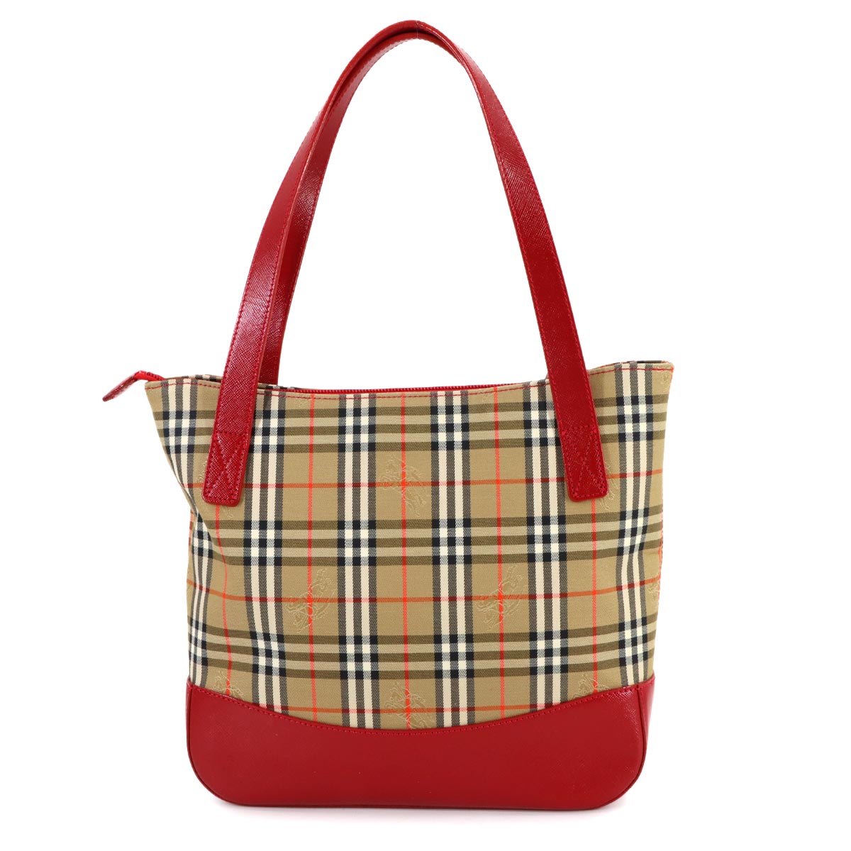Hand Bag Canvas Leather Beige Red Purse