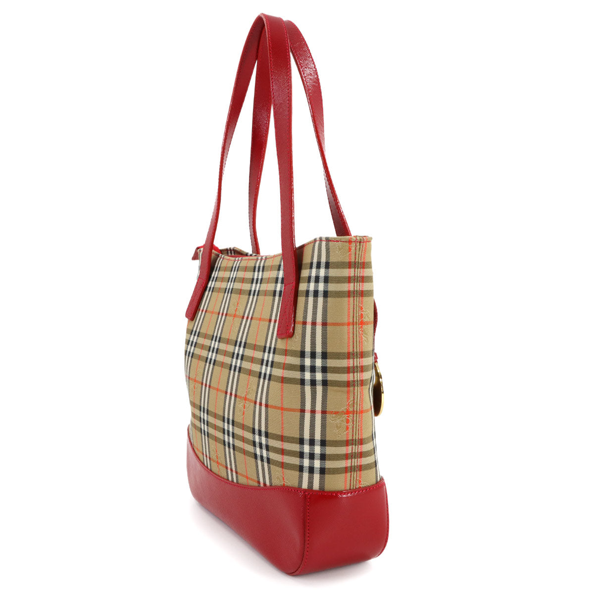 Hand Bag Canvas Leather Beige Red Purse