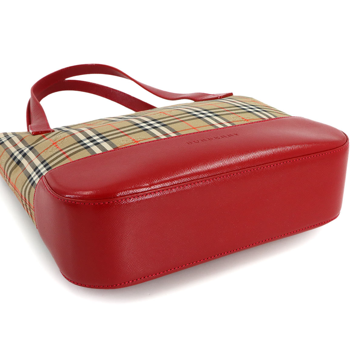 Hand Bag Canvas Leather Beige Red Purse