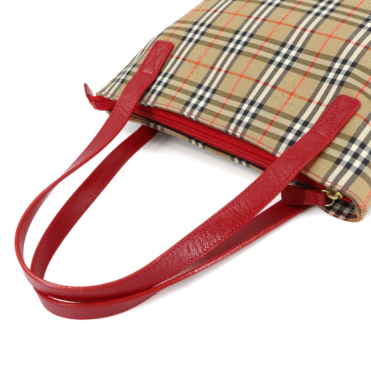 Hand Bag Canvas Leather Beige Red Purse