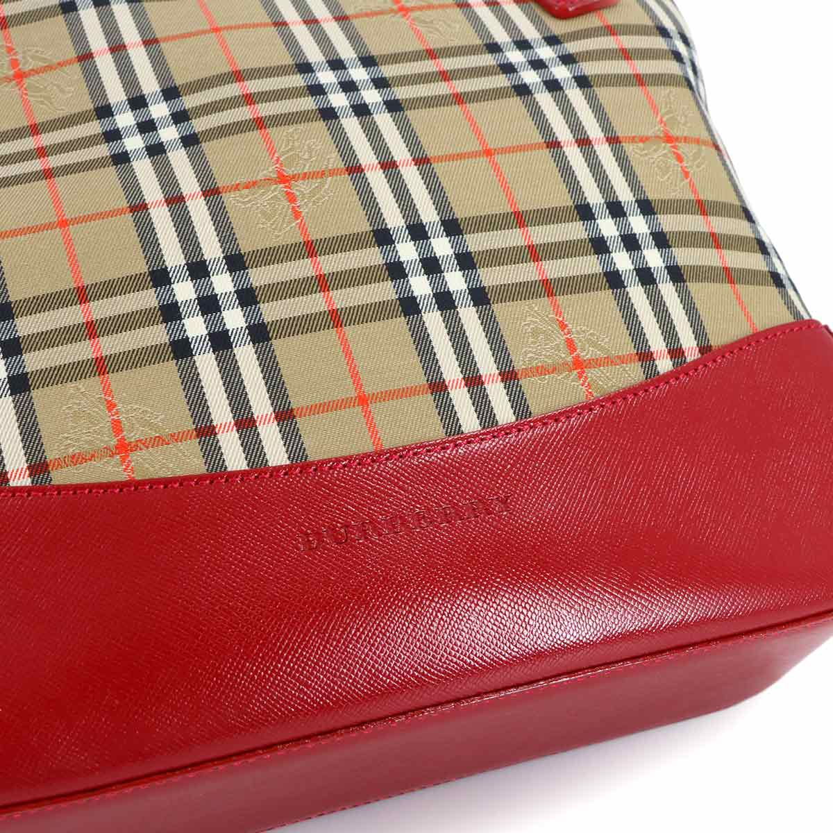 Hand Bag Canvas Leather Beige Red Purse