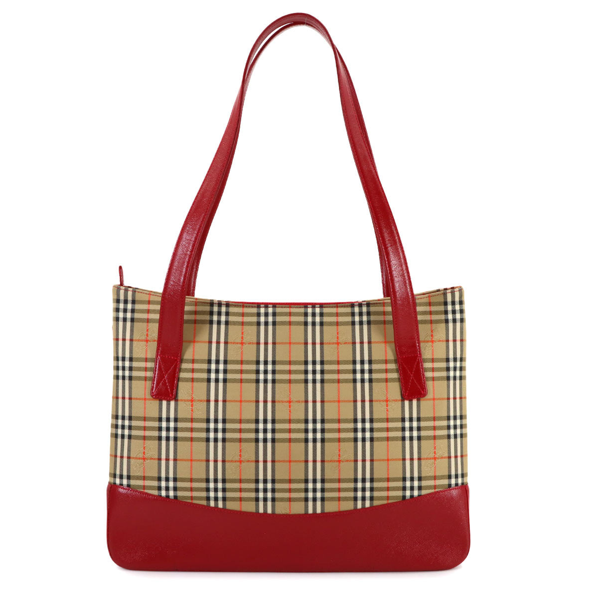 Plaid Tote Bag Canvas Leather Brown Red Haymarket