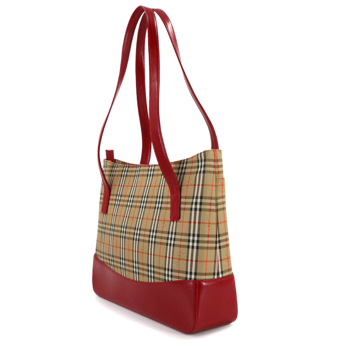 Plaid Tote Bag Canvas Leather Brown Red Haymarket