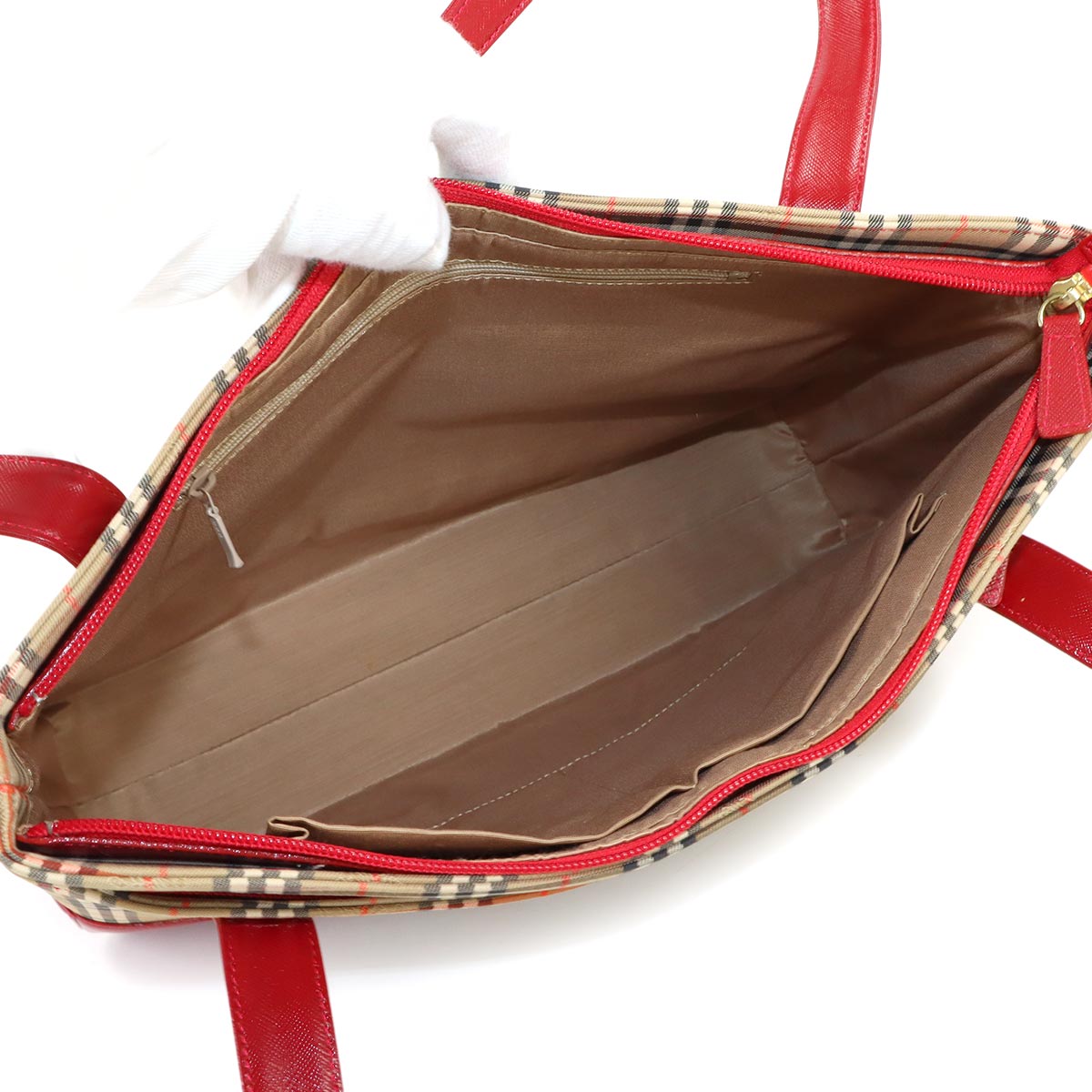 Plaid Tote Bag Canvas Leather Brown Red Haymarket