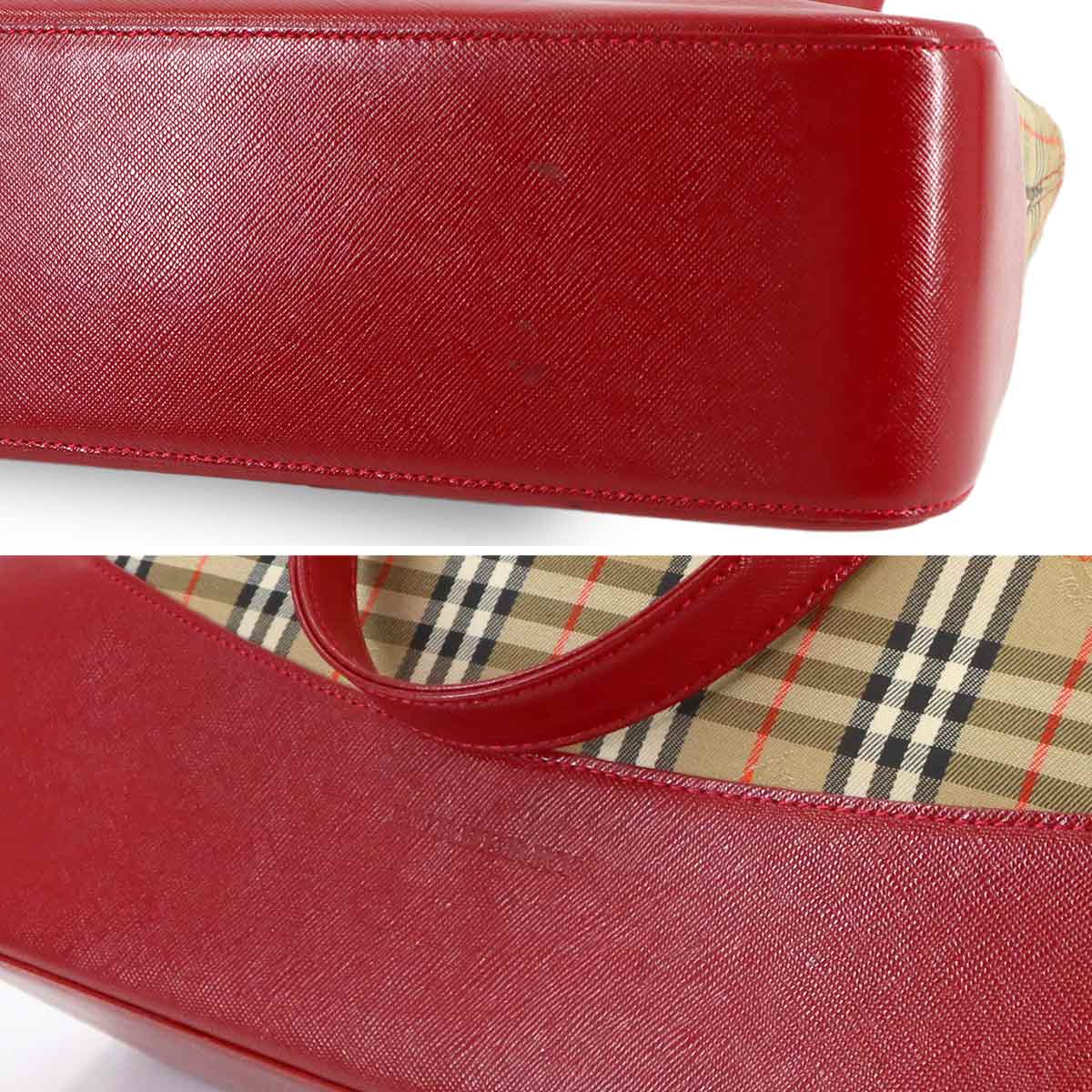 Plaid Tote Bag Canvas Leather Brown Red Haymarket