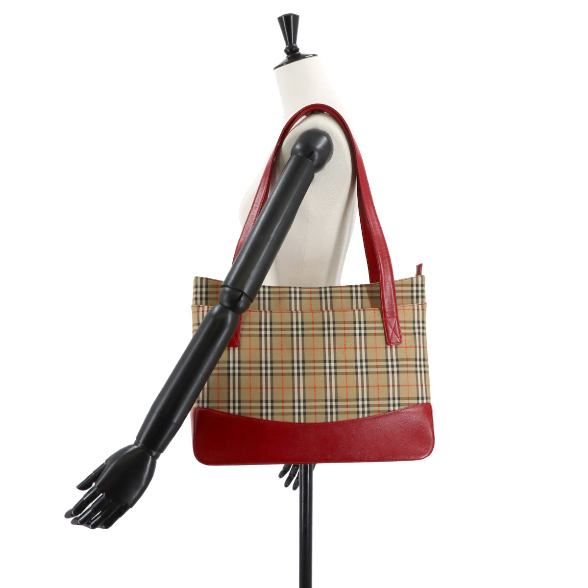 Plaid Tote Bag Canvas Leather Brown Red Haymarket