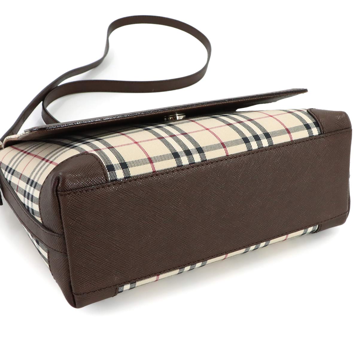 Shoulder Bag Canvas Leather Beige Brown Plaid Purse