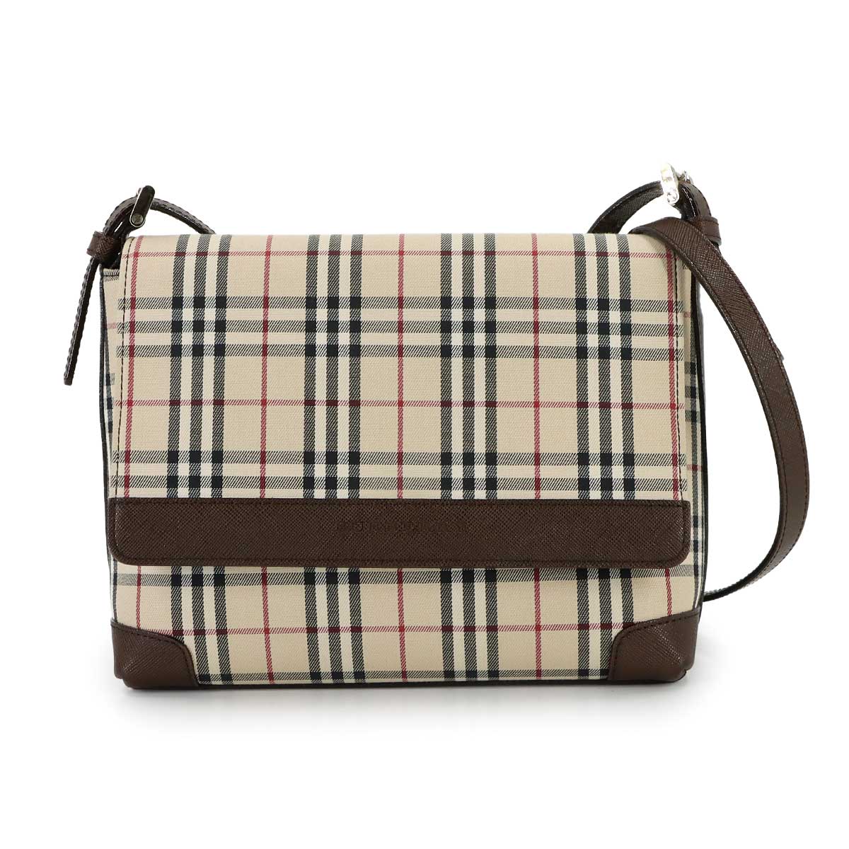 Shoulder Bag Canvas Leather Beige Brown Plaid Purse