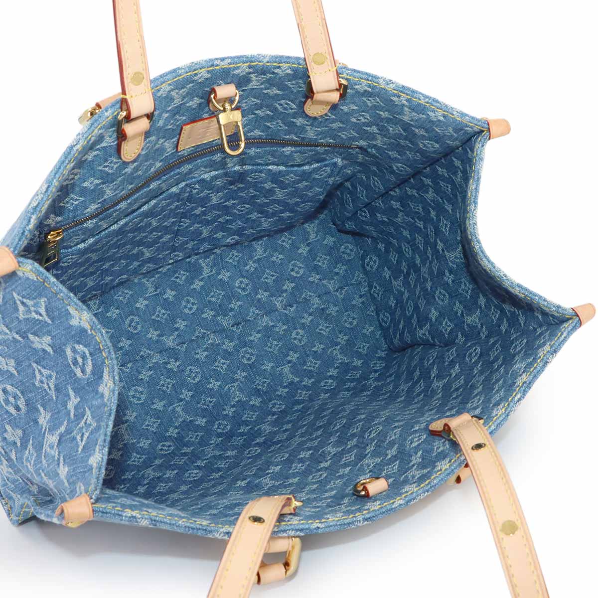 Monogram Denim Onthego MM Tote Shoulder Bag Blue M46871