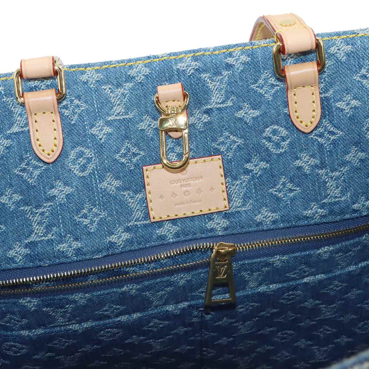 Monogram Denim Onthego MM Tote Shoulder Bag Blue M46871