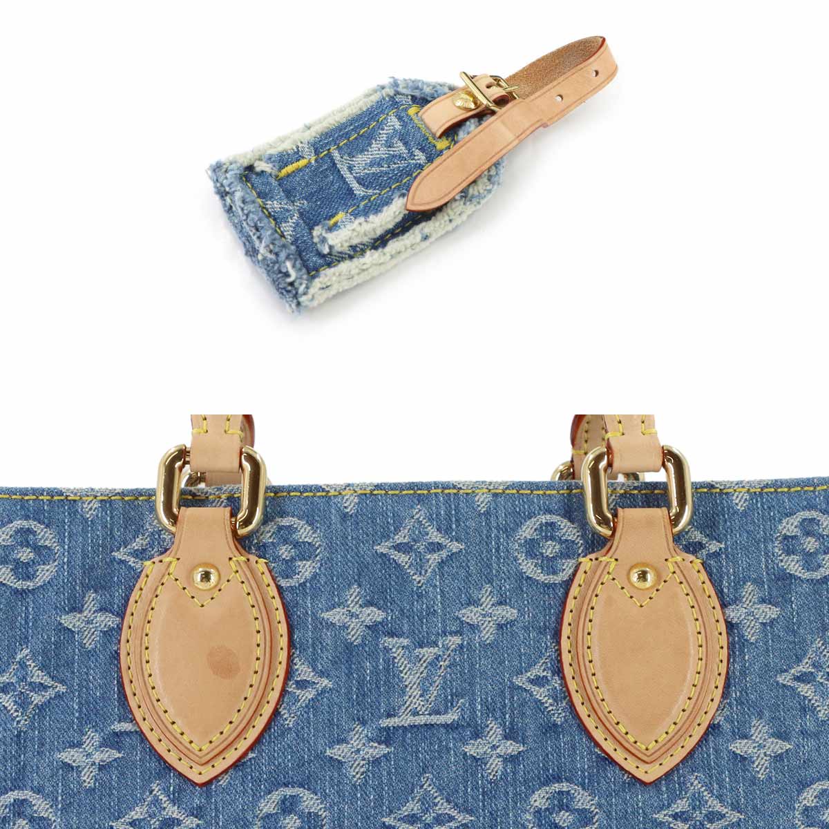Monogram Denim Onthego MM Tote Shoulder Bag Blue M46871