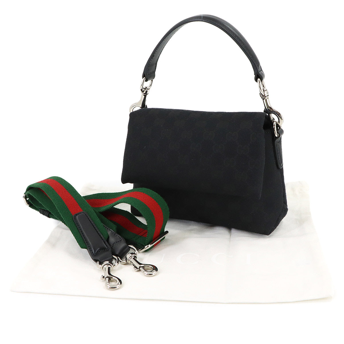 GG Canvas 2way Hand Bag Leather Black 821617 Purse