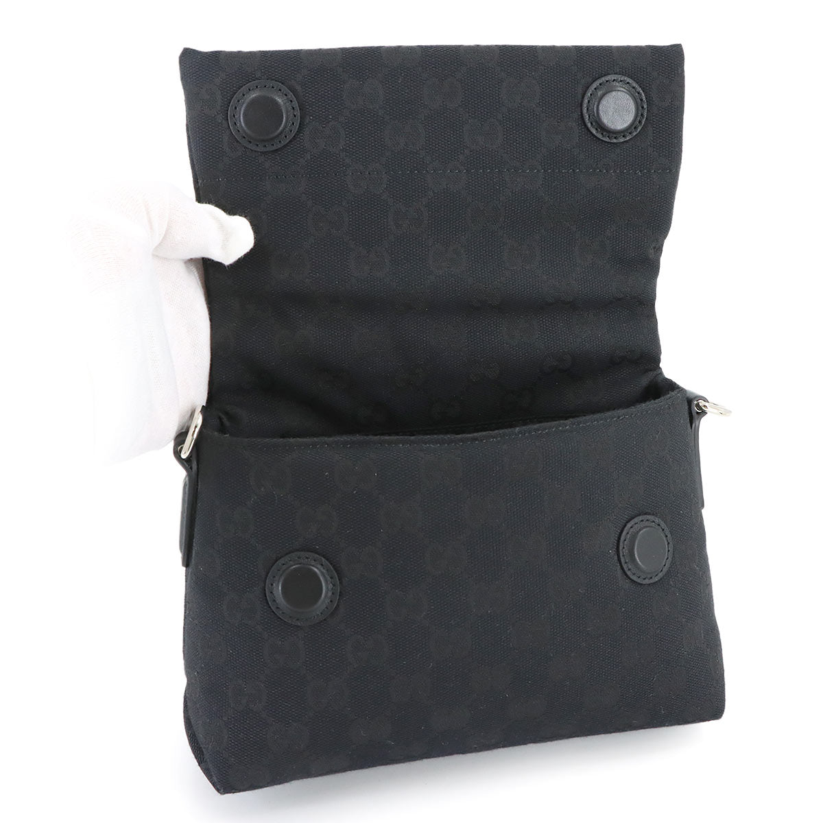 GG Canvas 2way Hand Bag Leather Black 821617 Purse