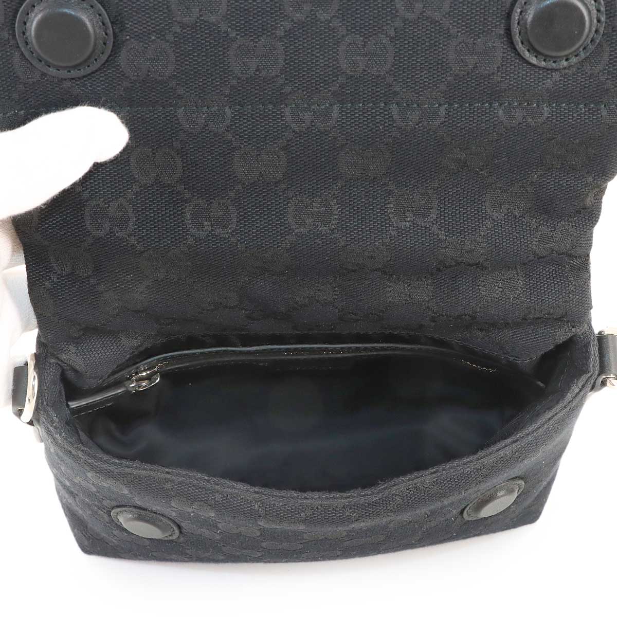 GG Canvas 2way Hand Bag Leather Black 821617 Purse