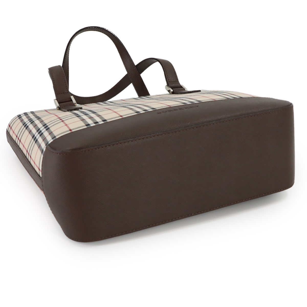 Plaid Hand Bag Canvas Leather Beige Brown Purse