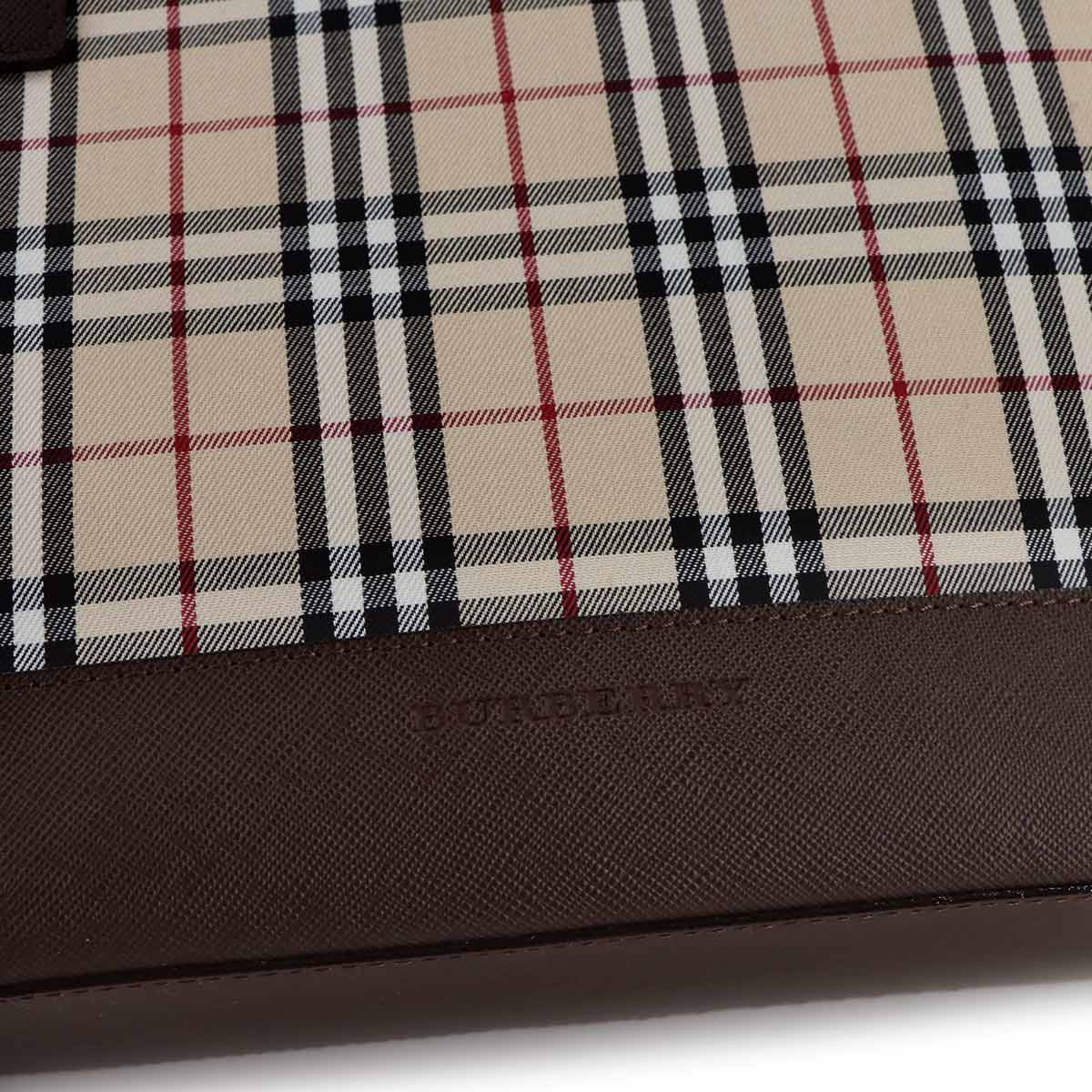 Plaid Hand Bag Canvas Leather Beige Brown Purse