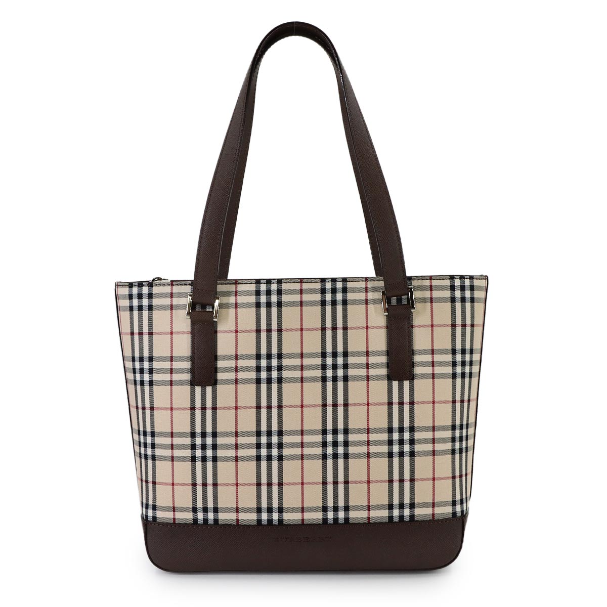 Plaid Hand Bag Canvas Leather Beige Brown Purse