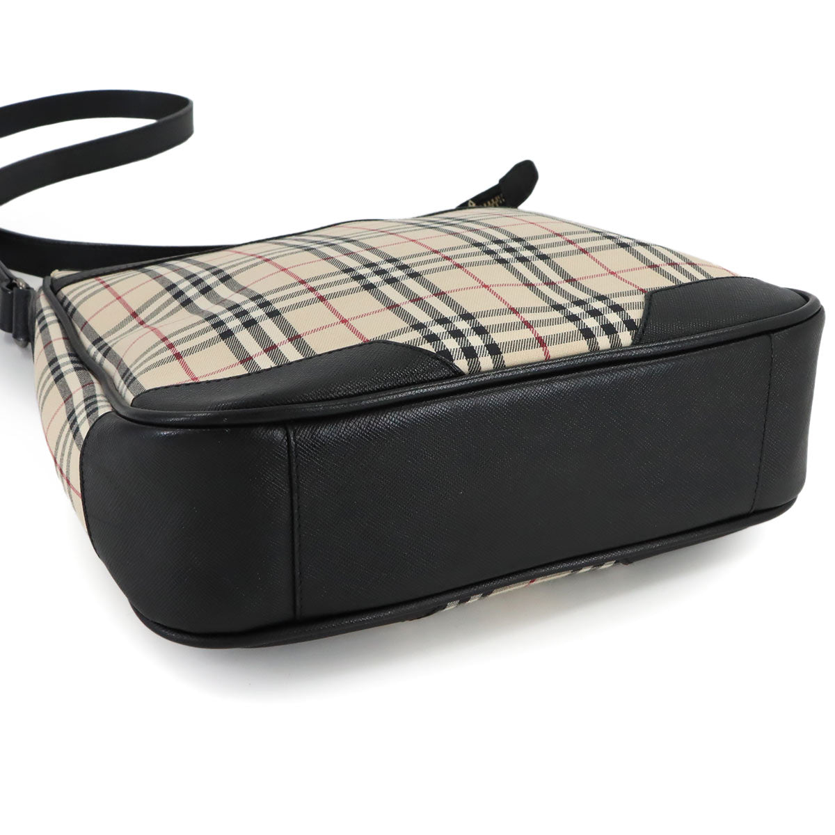 Plaid Shoulder Bag Canvas Leather Beige Black Purse
