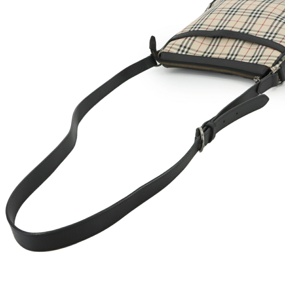 Plaid Shoulder Bag Canvas Leather Beige Black Purse
