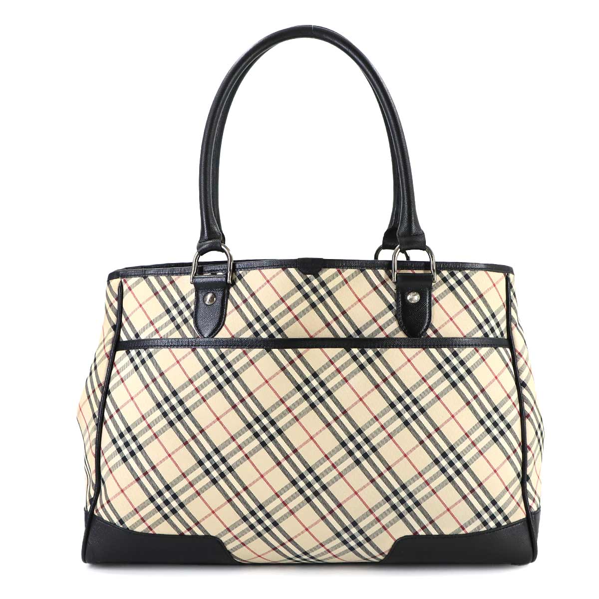 Plaid Tote Bag Canvas Leather Beige Black Purse