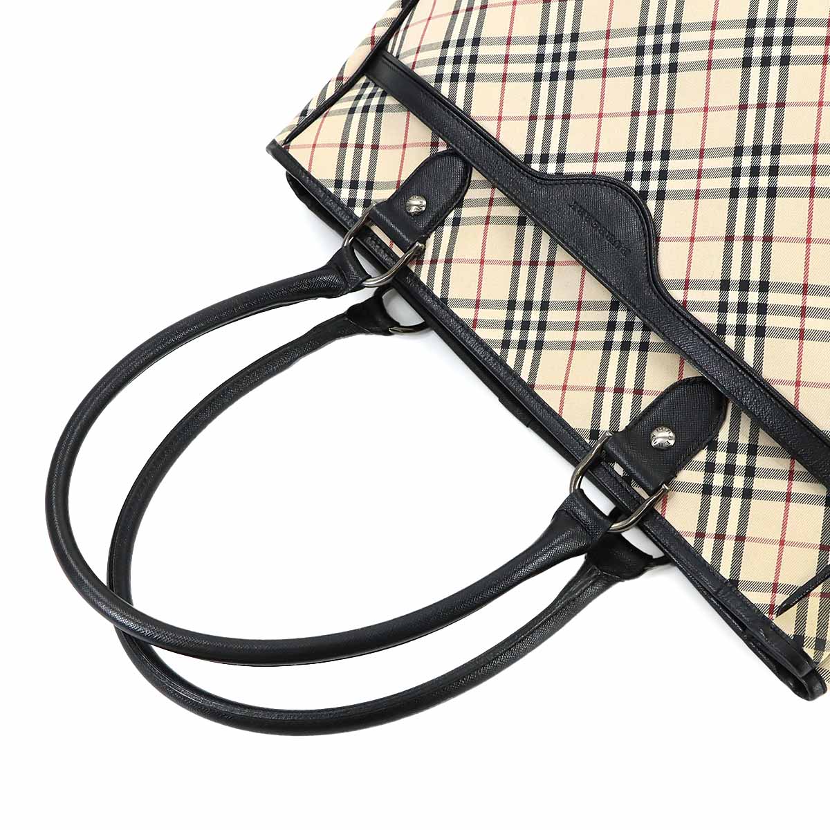 Plaid Tote Bag Canvas Leather Beige Black Purse