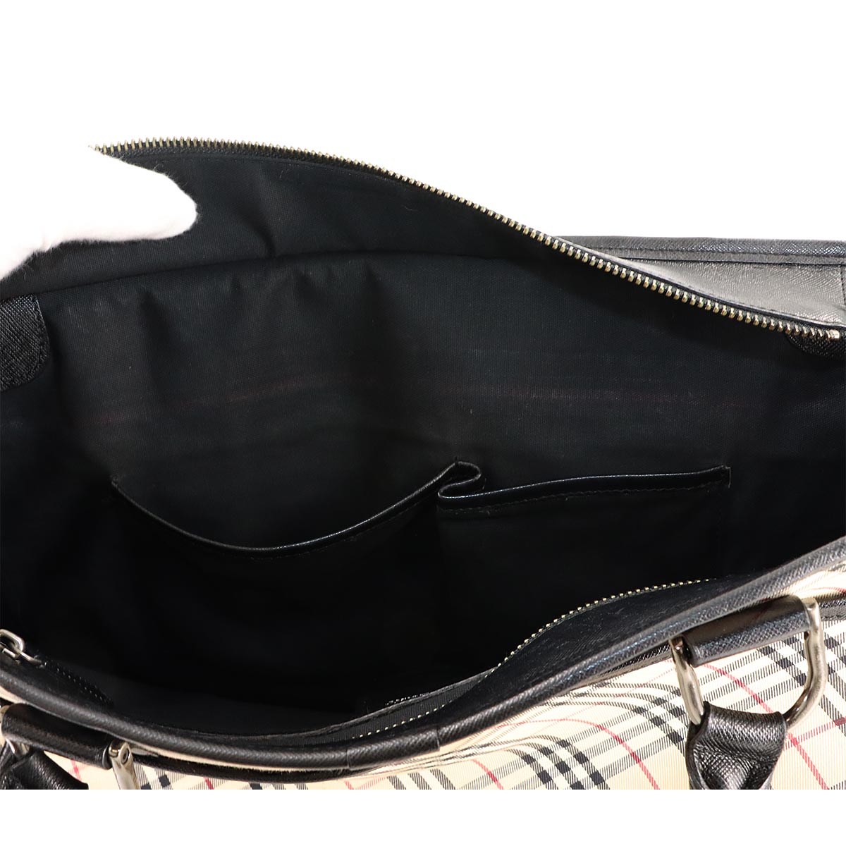 Plaid Tote Bag Canvas Leather Beige Black Purse