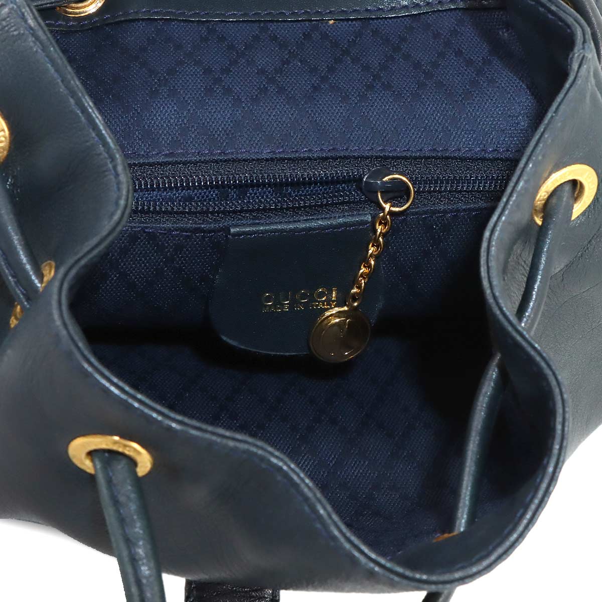 Bamboo Backpack Leather Navy Purse