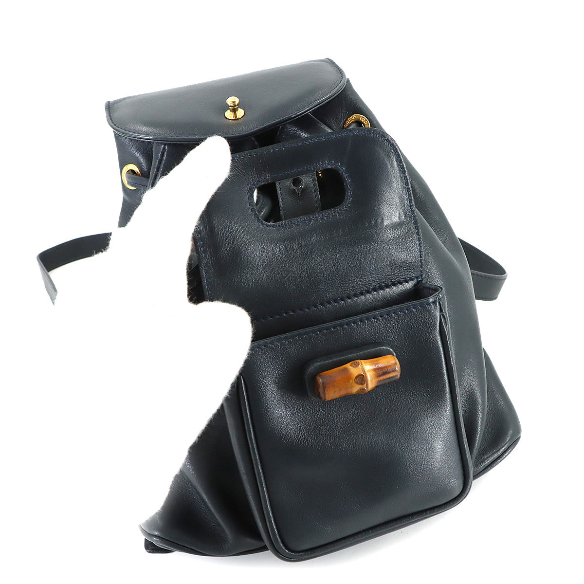 Bamboo Backpack Leather Navy Purse
