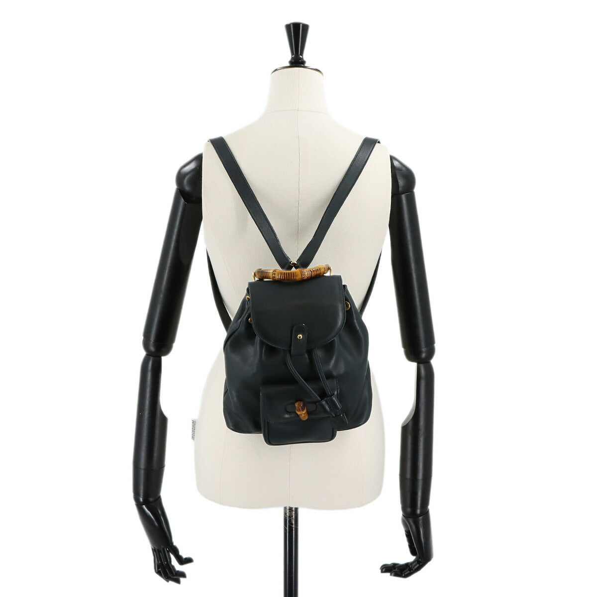 Bamboo Backpack Leather Navy Purse