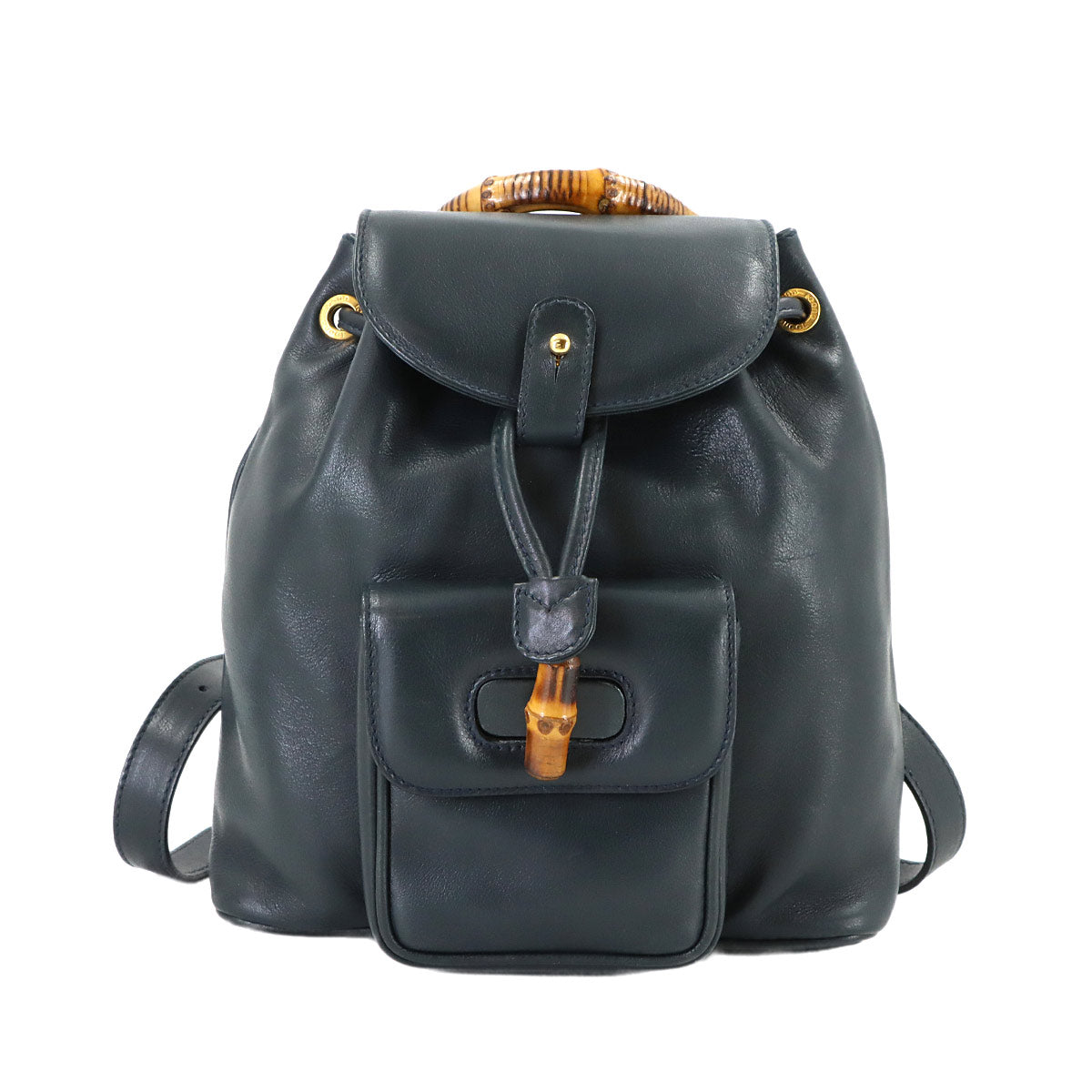 Bamboo Backpack Leather Navy Purse