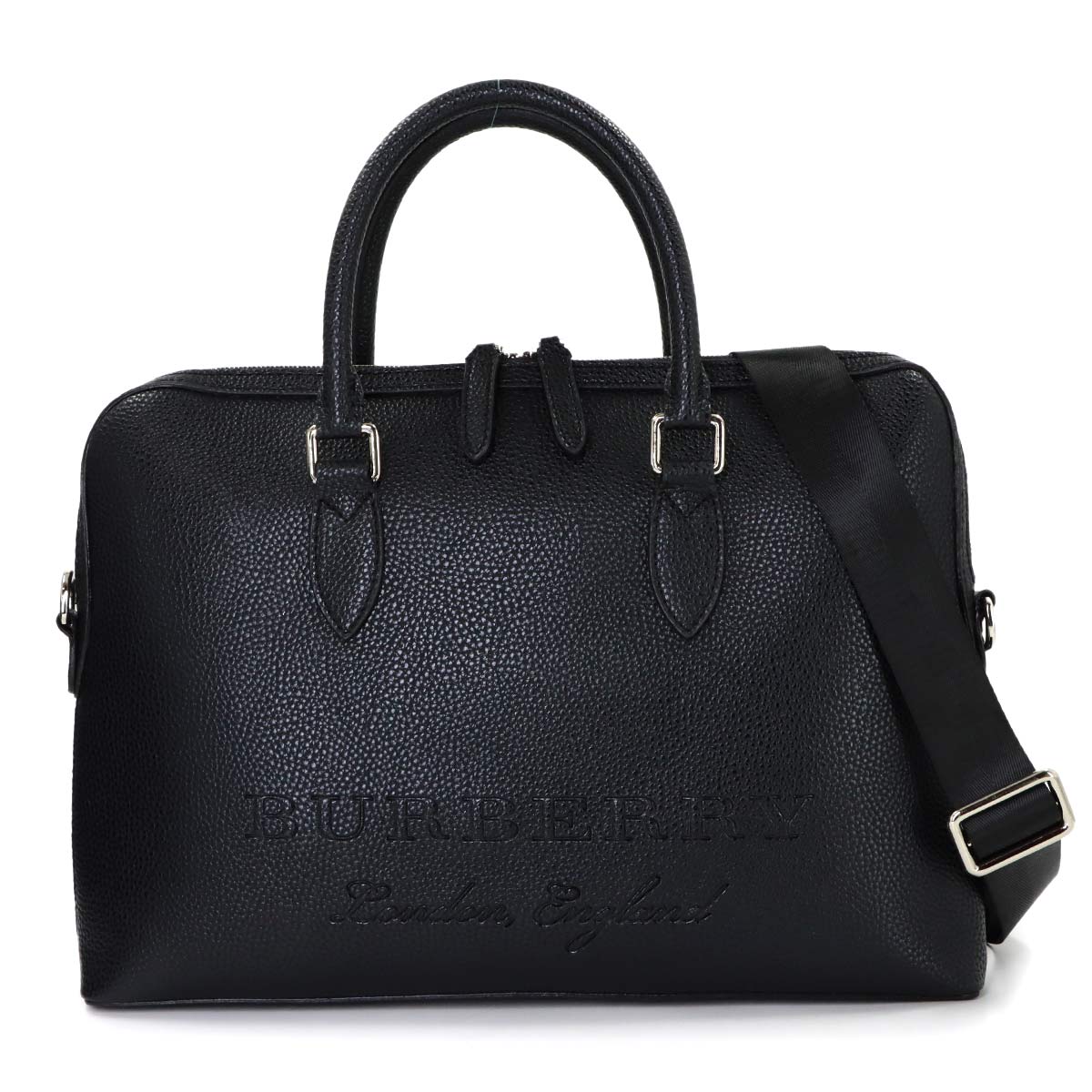 2way Briefcase Shoulder Bag Leather Black Embossed