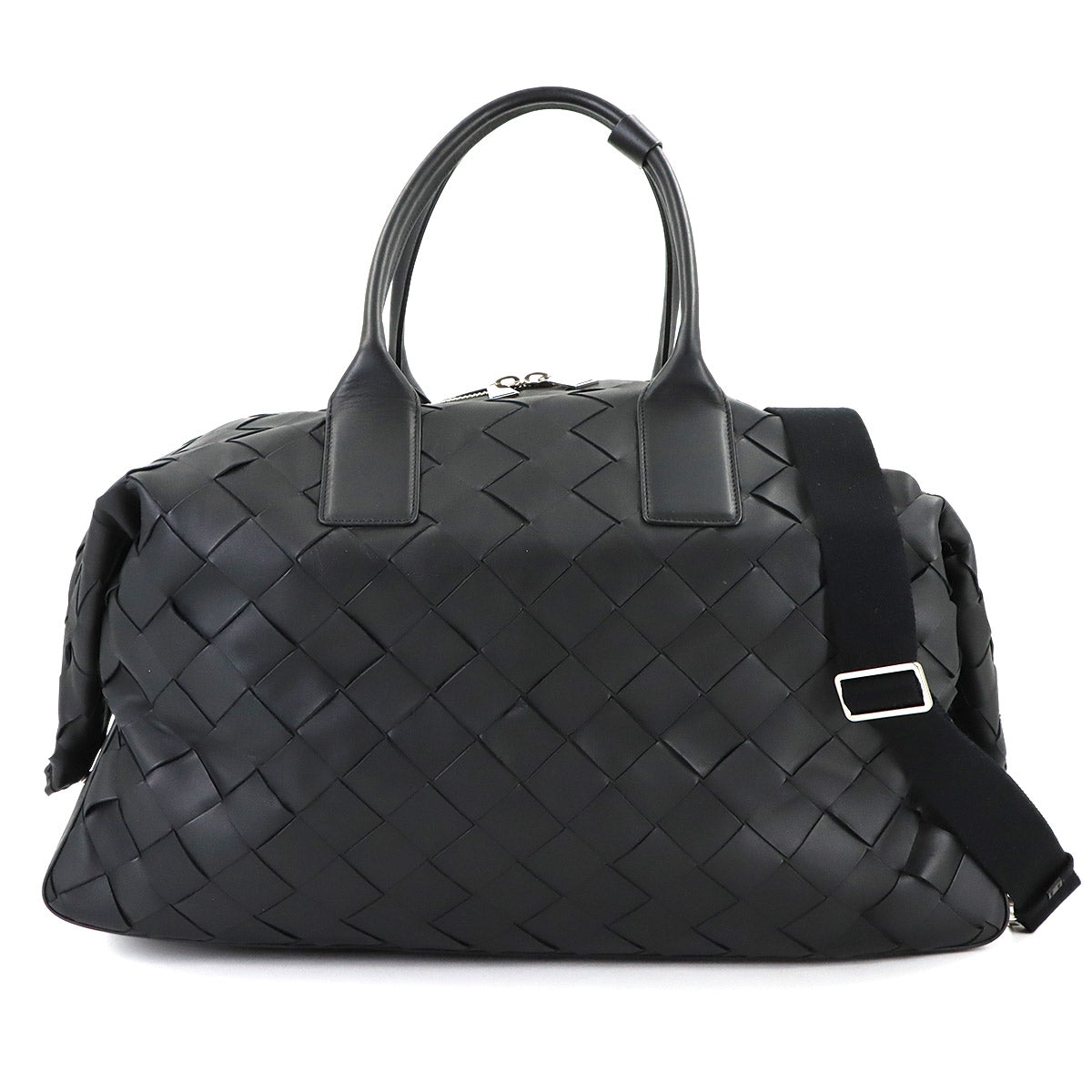 Intrecciato Boston Shoulder Bag Leather Black Purse