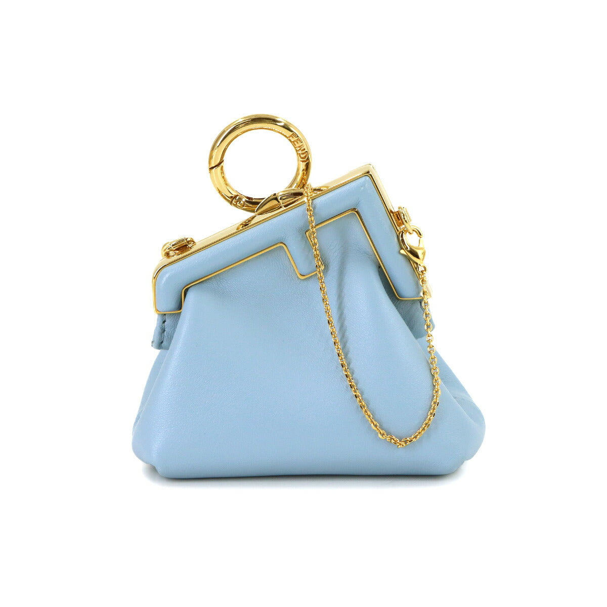 First Nano Charm Coin Case Chain Wallet Leather Blue 7AS051