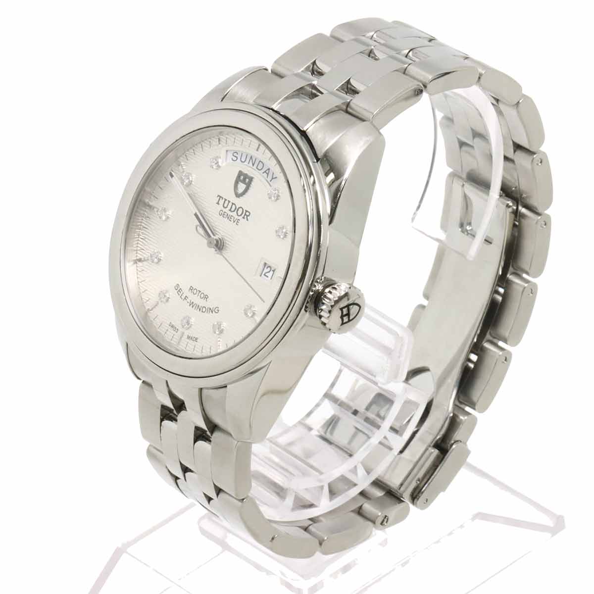Glamour Date Day 56000 Automatic Diamond Silver Dial Mens Watch