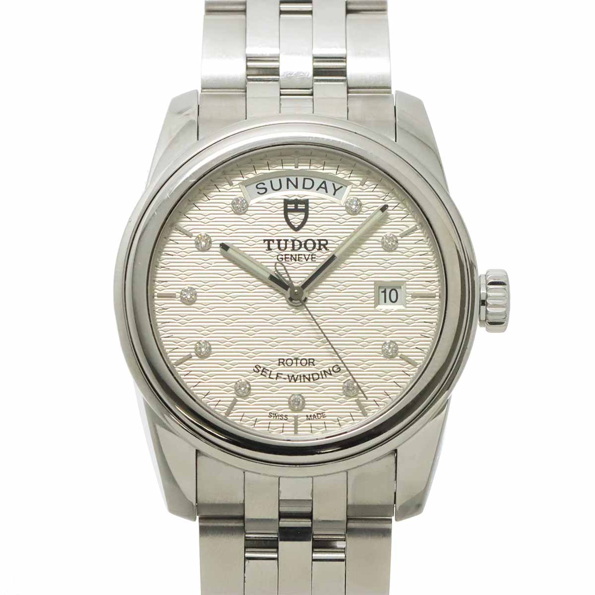 Glamour Date Day 56000 Automatic Diamond Silver Dial Mens Watch
