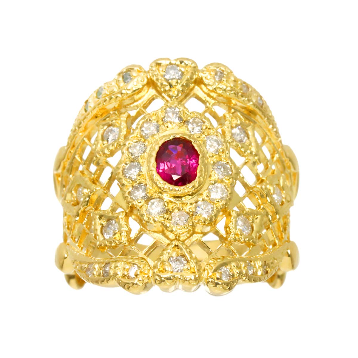 Ruby 0.41ct Diamond 0.41ct Ring 18K YG size5.75-6(US)