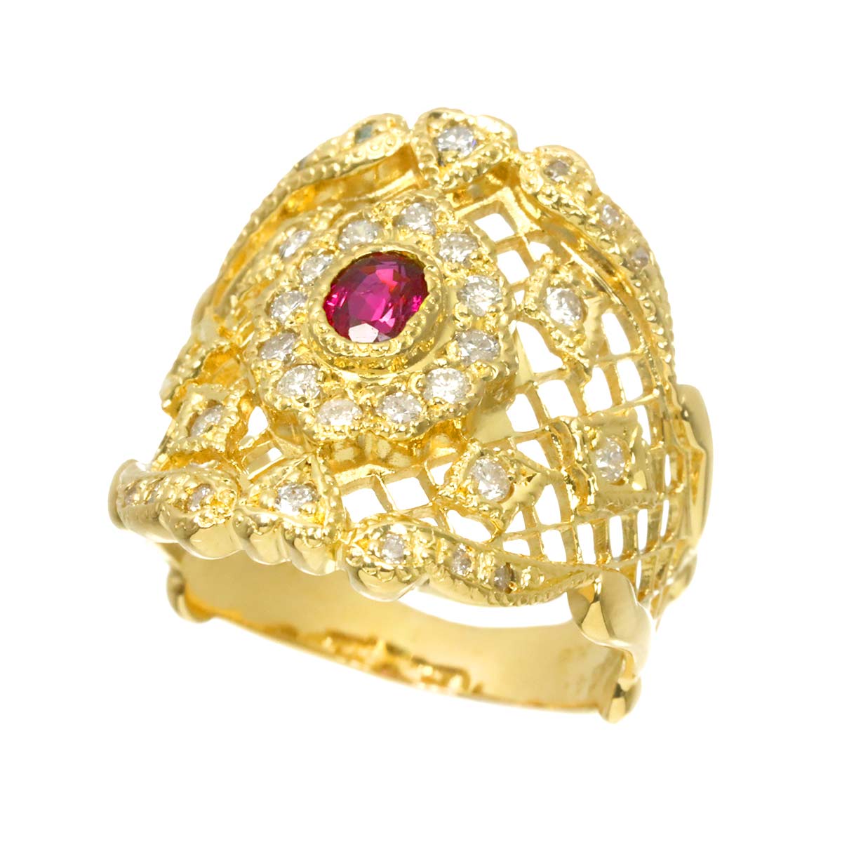 Ruby 0.41ct Diamond 0.41ct Ring 18K YG size5.75-6(US)