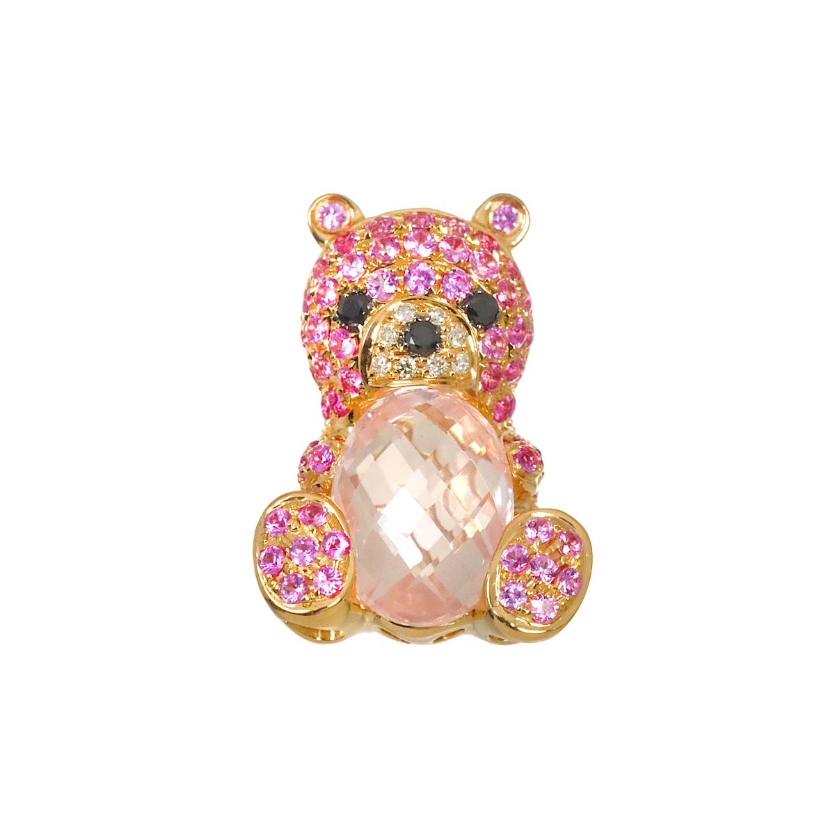 Quartz Sapphire Diamond Pendant Top 18K PG Pink Gold 750