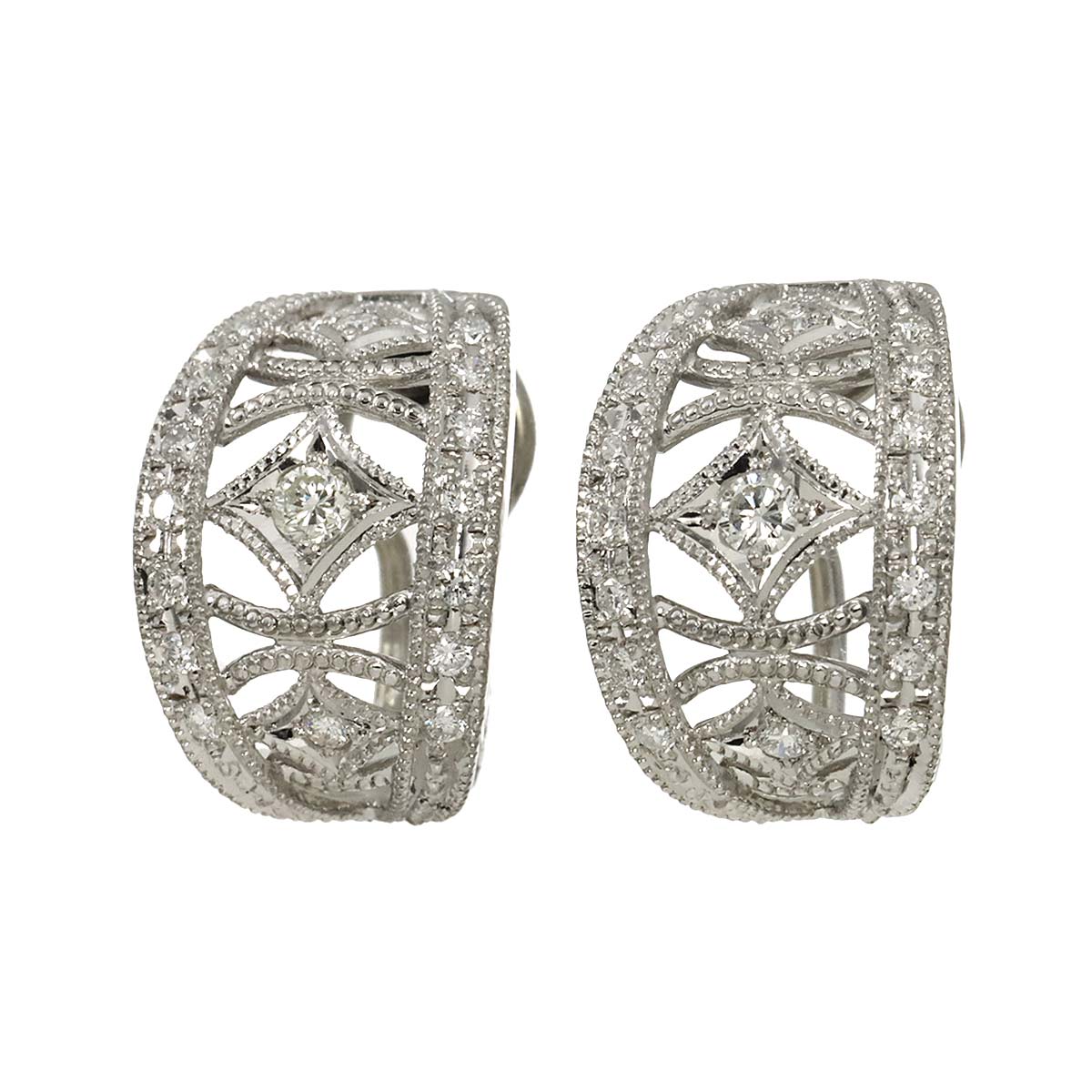 Diamond 0.32ct/0.32ct Earrings Clip on Platinum 14K White Gold 585