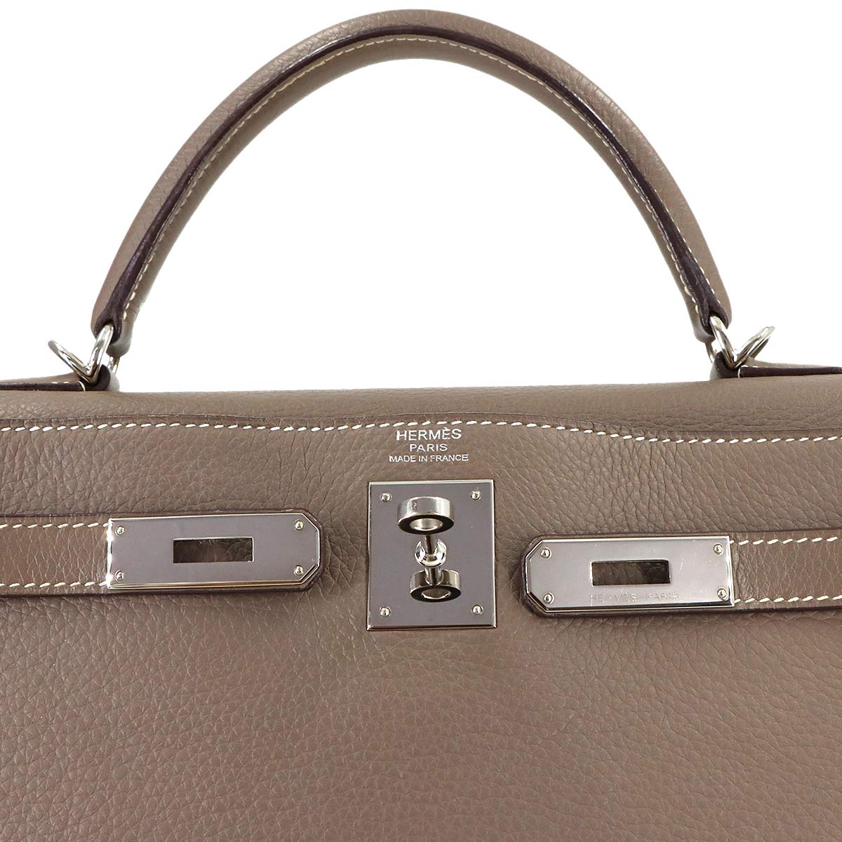Kelly 32 Taurillon Clemence Etoupe 2way Hand Shoulder Bag
